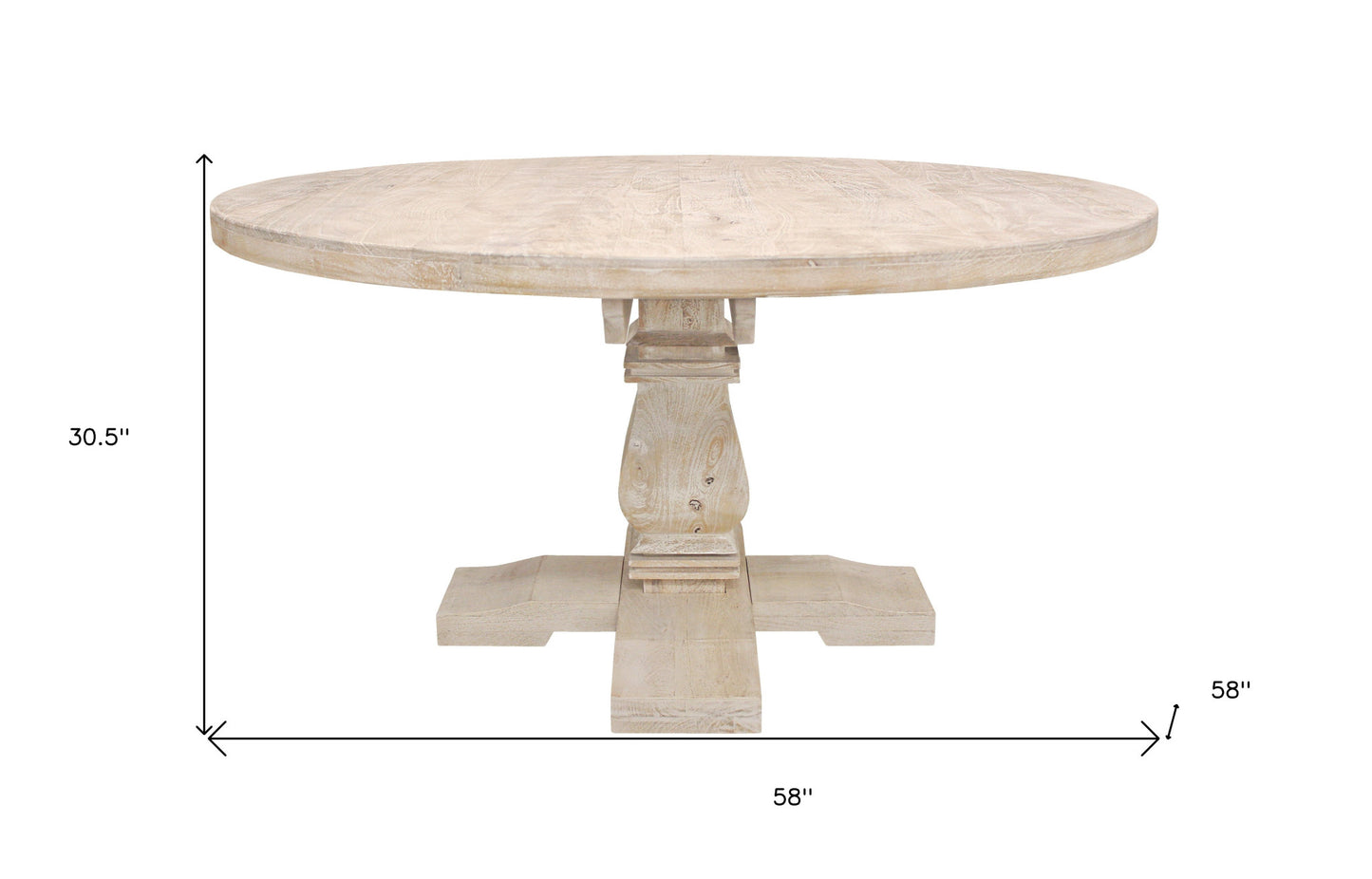 58" Natural Rounded Solid Wood Pedestal Base Dining Table