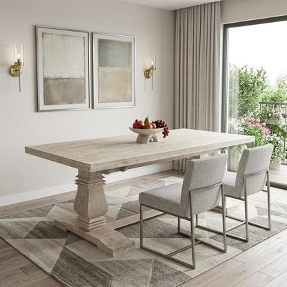 81" Antiqued White Solid Wood Trestle Base Dining Table