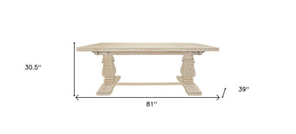 81" Antiqued White Solid Wood Trestle Base Dining Table