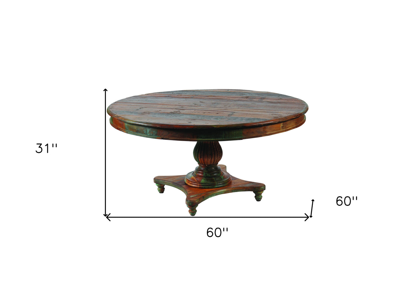 60" Brown Rounded Solid Wood Pedestal Base Dining Table