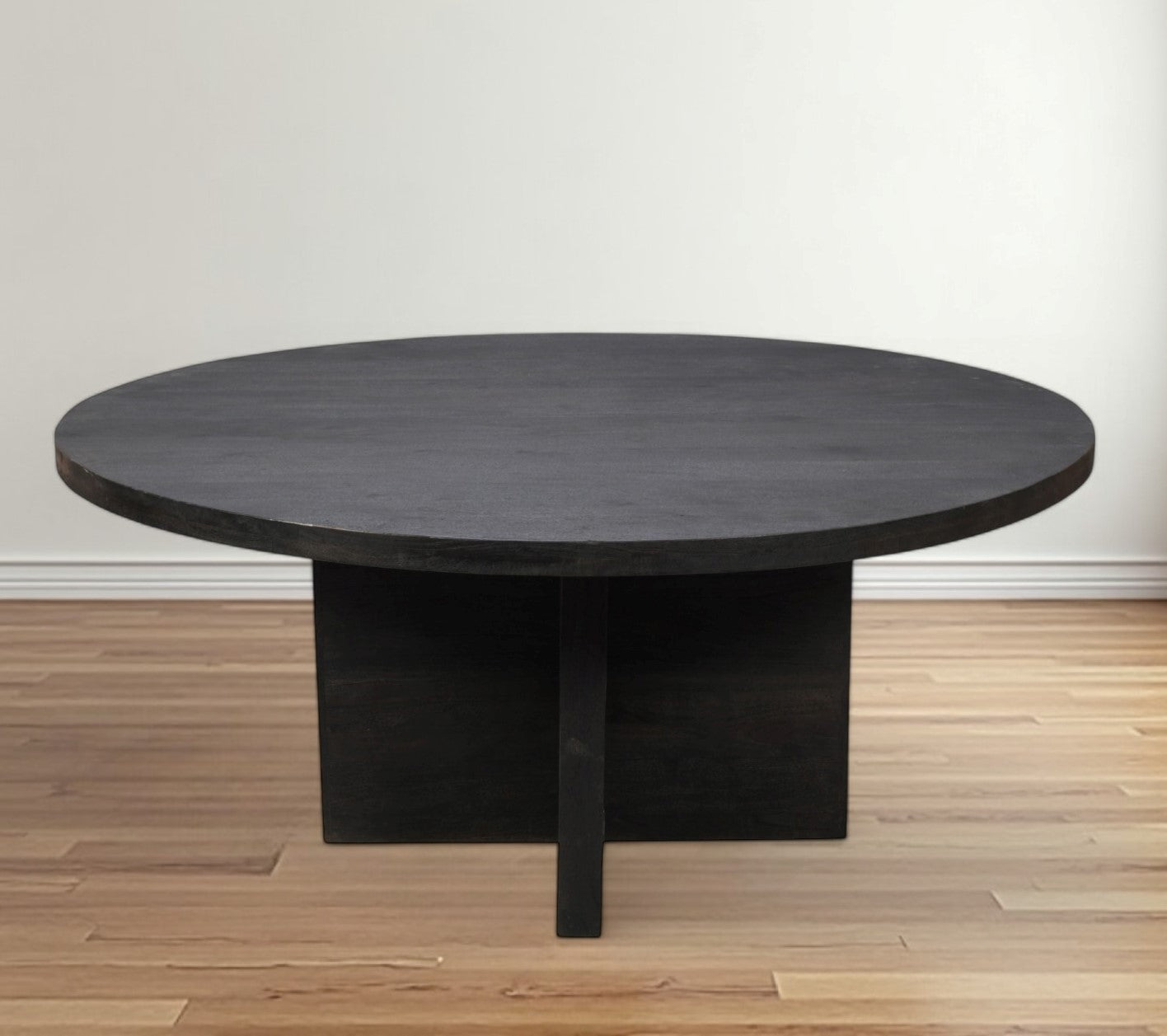 60" Gray Rounded Solid Wood Pedestal Base Dining Table