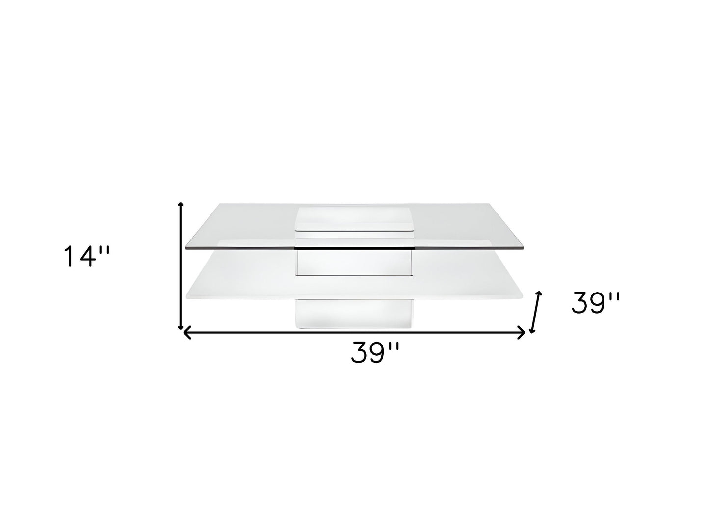 39" White And Clear Glass Square Coffee Table With Shelf