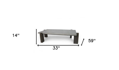 33" Dark Gray and Brown Concrete And Solid Wood Coffee Table
