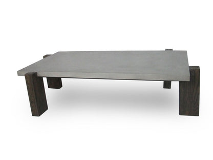 33" Dark Gray and Brown Concrete And Solid Wood Coffee Table