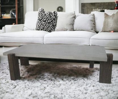 33" Dark Gray and Brown Concrete And Solid Wood Coffee Table
