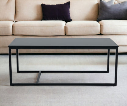 47" Black And Black Marble Stone Rectangular Coffee Table