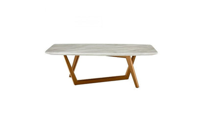 51" White and Brown Faux Marble And Wood Abstract Coffee Table
