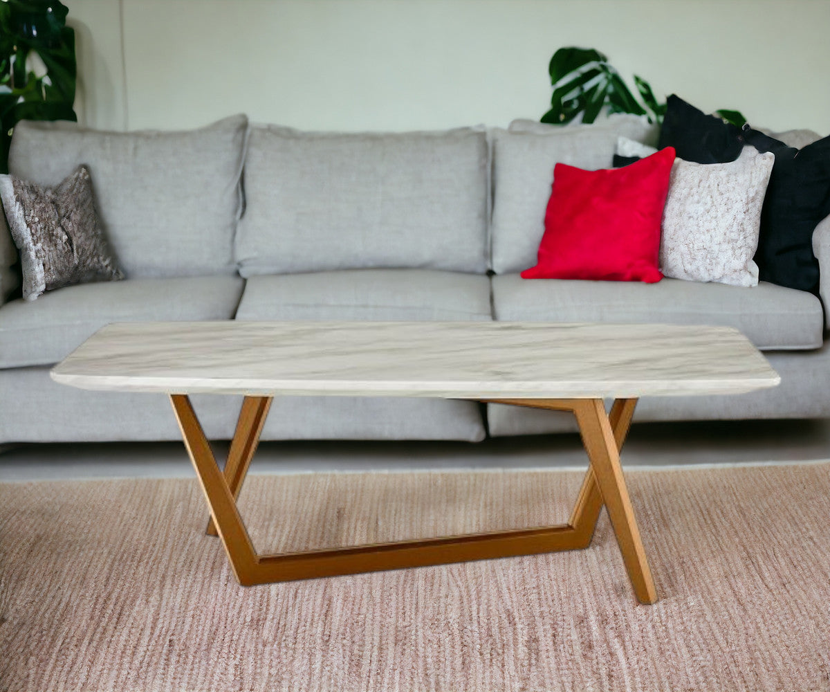 51" Walnut And White Ceramic Tile Rectangular Coffee Table