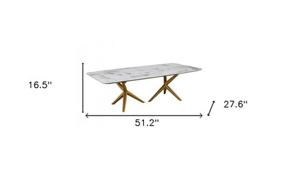 51" White and Brown Faux Marble And Wood Abstract Coffee Table