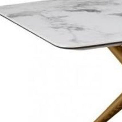 51" White and Brown Faux Marble And Wood Abstract Coffee Table