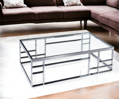 47" Silver And Clear Glass Rectangular Coffee Table