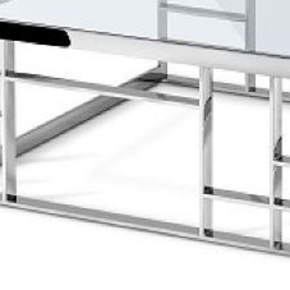 40" Clear and Silver Glass And Stainless Steel Square Frame Coffee Table