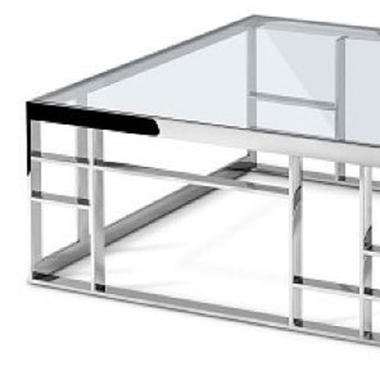 40" Silver And Clear Glass Square Coffee Table