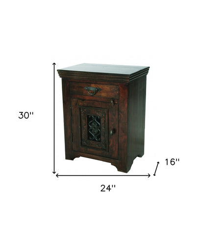 30" Dark Brown One Drawer Nightstand