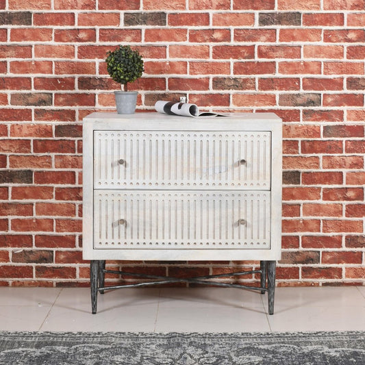 28" Ivory Solid Wood Two Drawer Nightstand