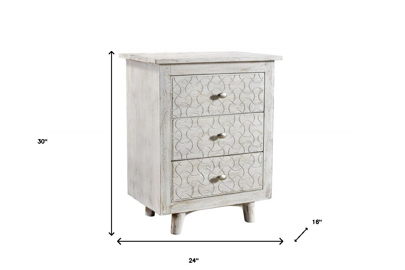 30" White Three Drawer Nightstand