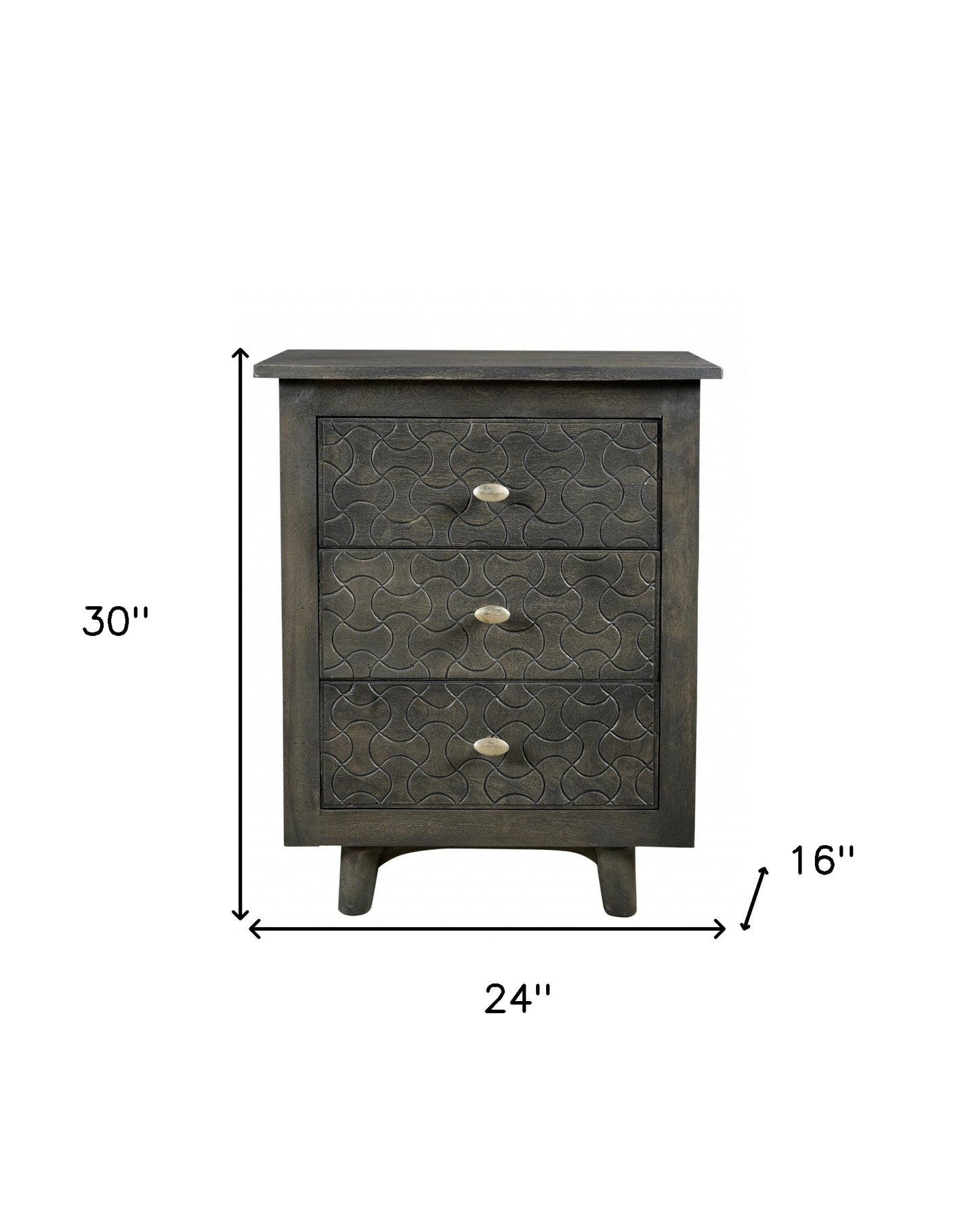 30" Gray Three Drawer Nightstand