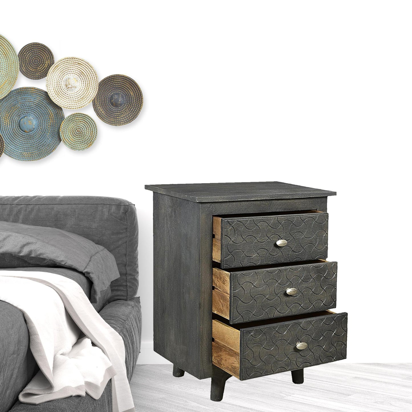 30" Gray Three Drawer Nightstand