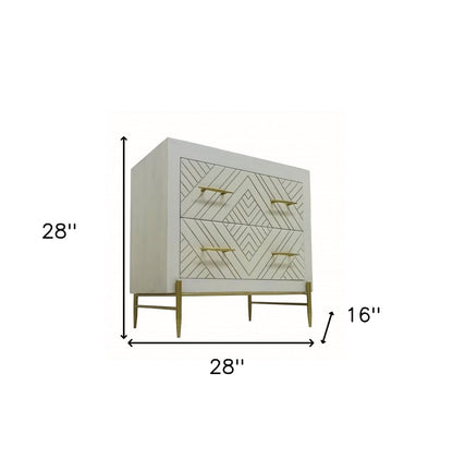 28" White Solid Wood Two Drawer Nightstand