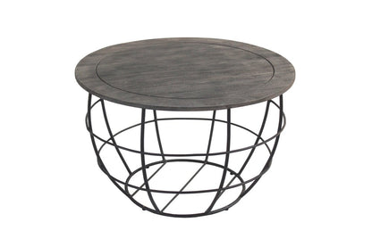 32" Gray Solid Wood Round Distressed Drum Drum Coffee Table