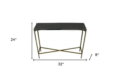 32" Black and Gold Stone Frame Console Table