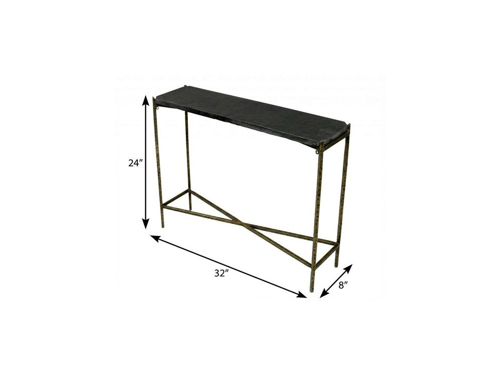 32" Black and Gold Stone Frame Console Table