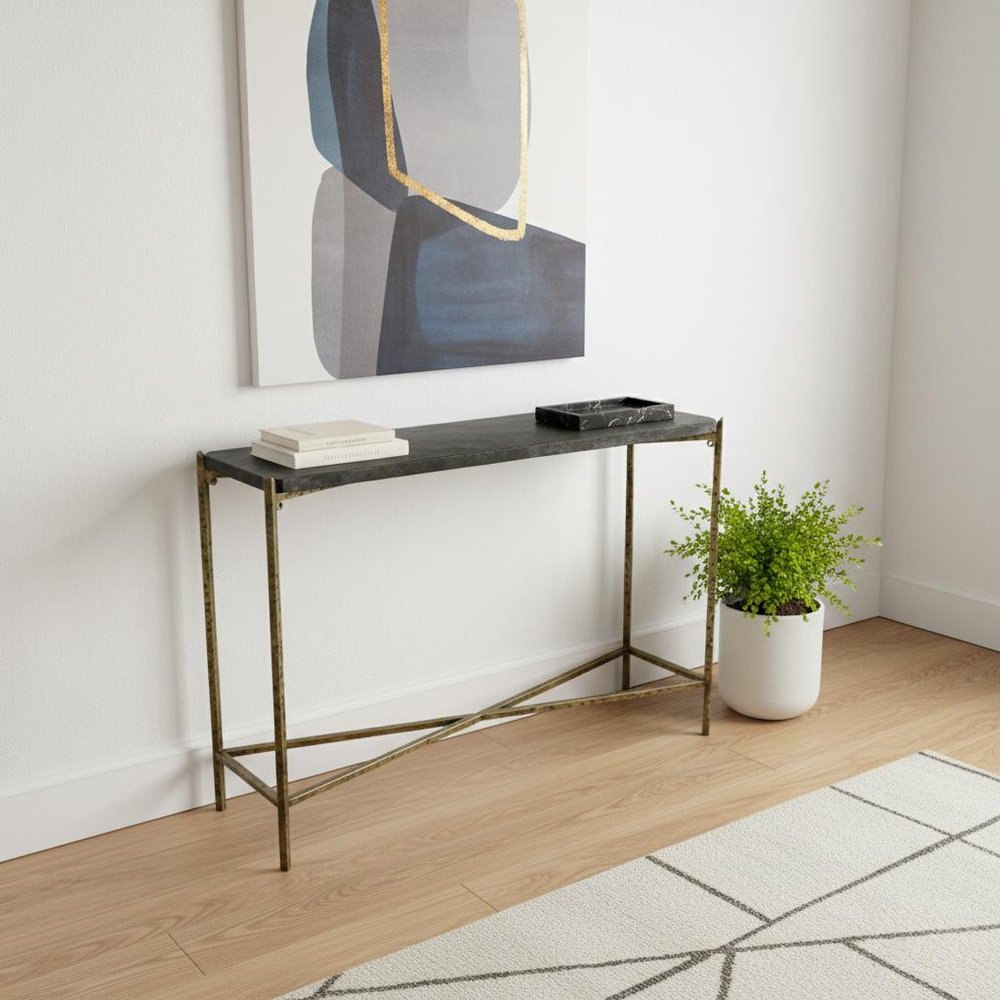 32" Black and Gold Stone Frame Console Table