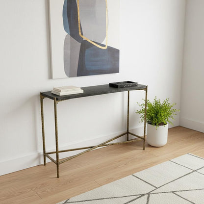 32" Black and Gold Stone Frame Console Table