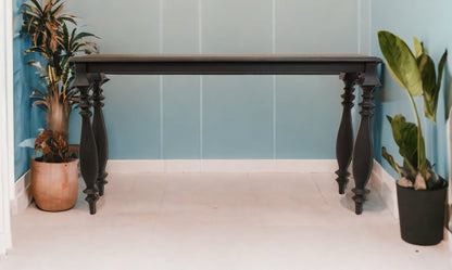 54" Black Solid Wood Distressed Console Table