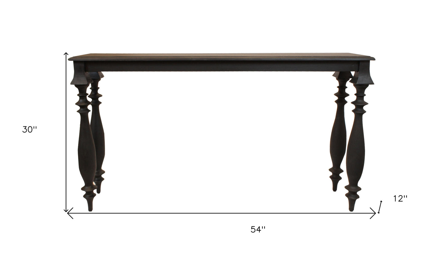 54" Black Solid Wood Distressed Console Table