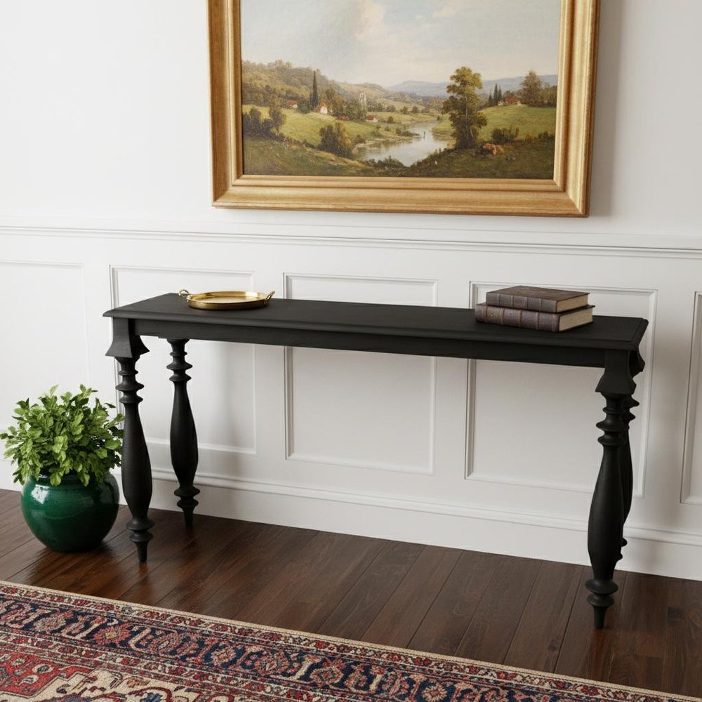 54" Black Solid Wood Distressed Console Table