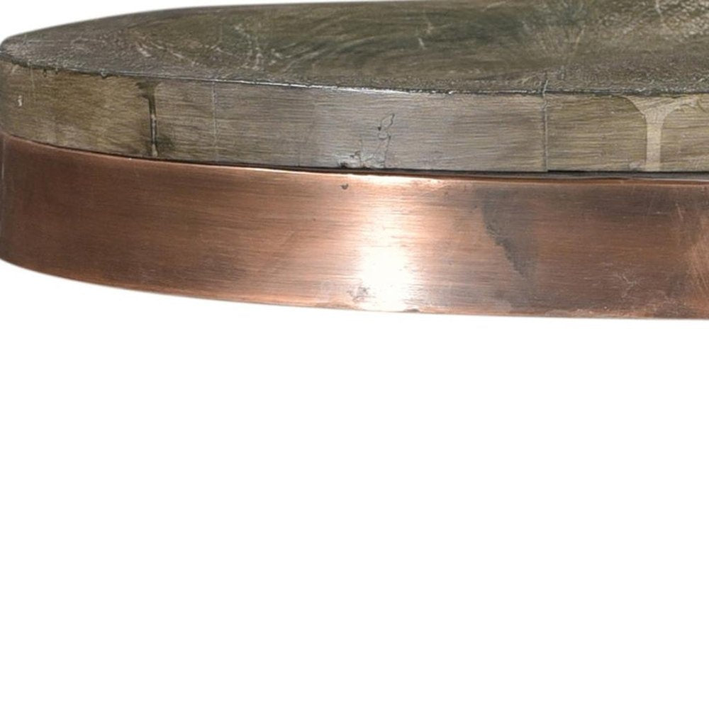 30" Gray And Copper Iron Backless Bar Height Bar Chair