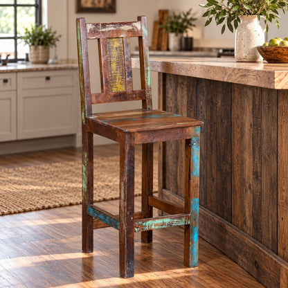 30" Brown Solid Wood Bar Height Bar Chair