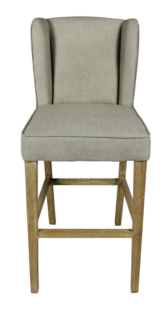 30" Gray And Brown Fabric And Linen And Solid Wood Bar Height Bar Chair