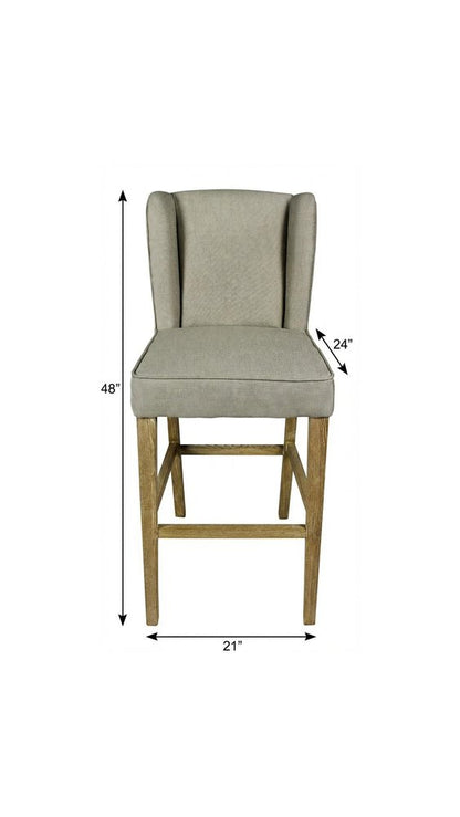 30" Gray And Brown Fabric And Linen And Solid Wood Bar Height Bar Chair