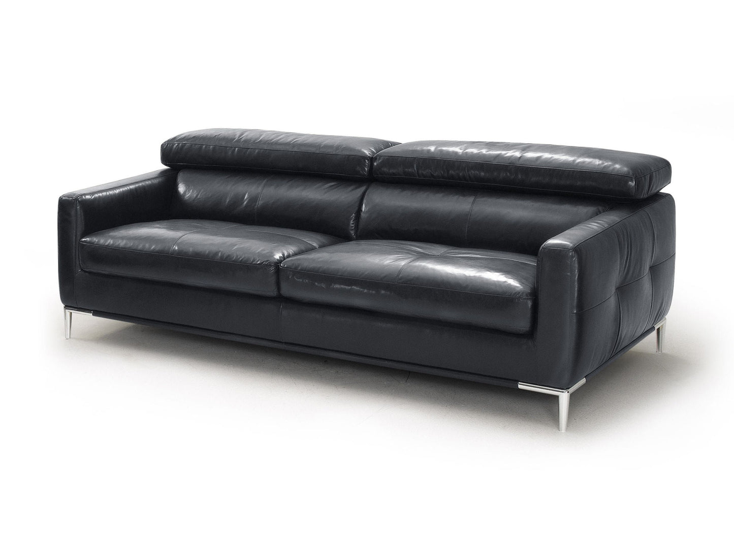 79" Black Leather Sofa With Silver Legs