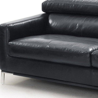 79" Black Leather Sofa With Silver Legs