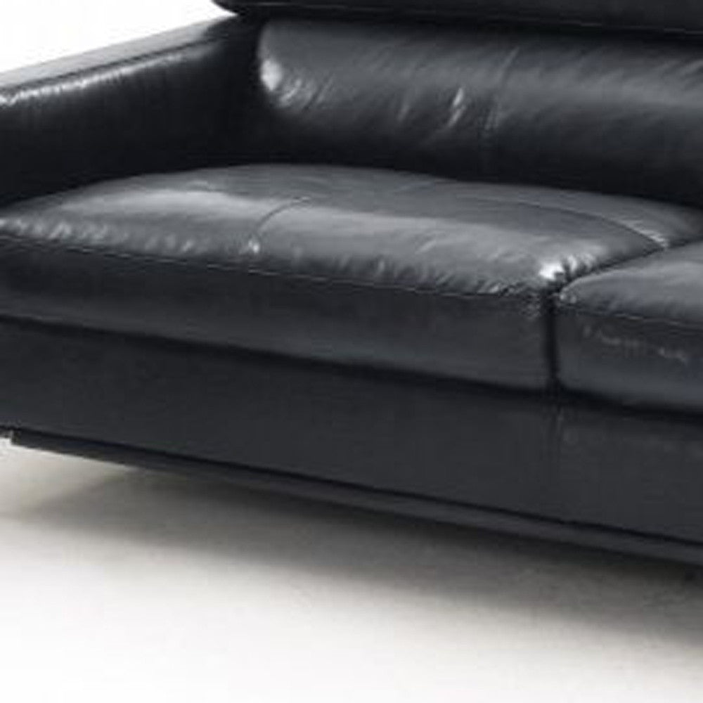 79" Black Leather Sofa With Silver Legs