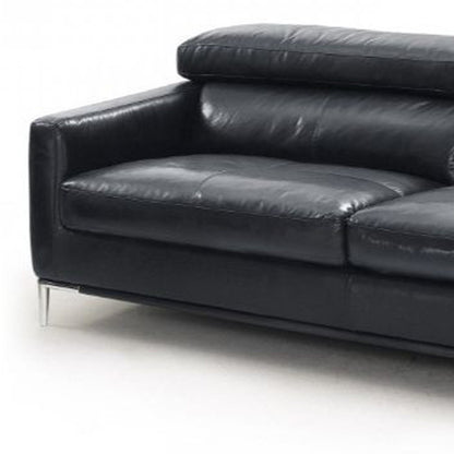 79" Black Leather Sofa With Silver Legs