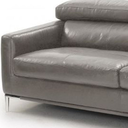 79" Dark Grey Leather Sofa With Silver Legs