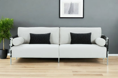 89" White Sofa And Toss Pillows With Silver Legs