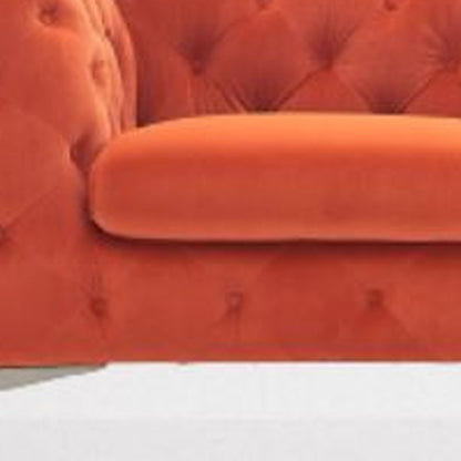 97" Orange Fabric Chesterfield Sofa With Silver Legs