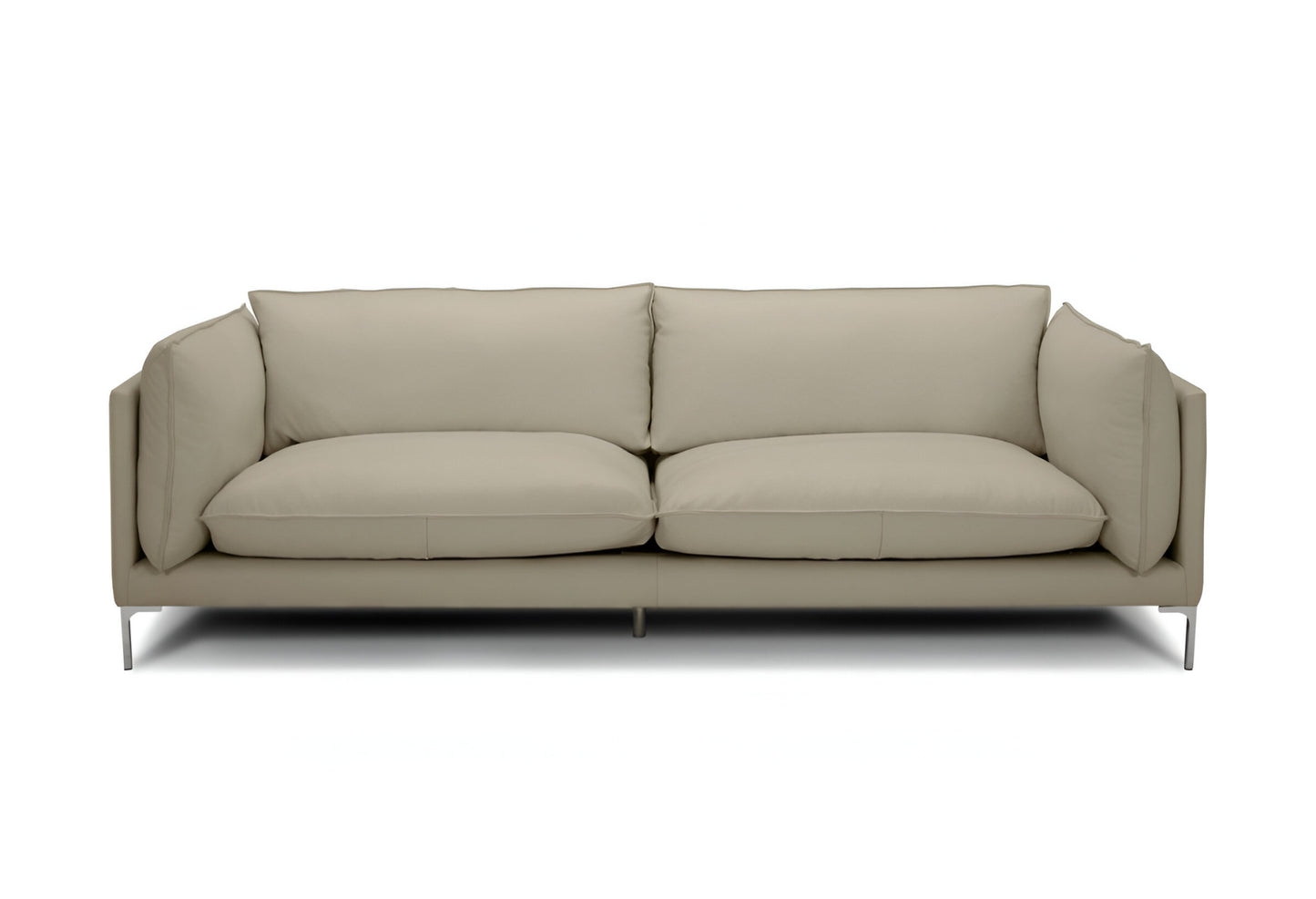 96" Taupe Leather Sofa With Silver Legs