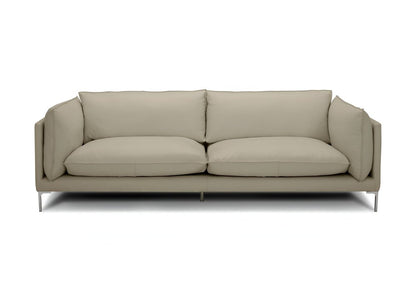 96" Taupe Leather Sofa With Silver Legs