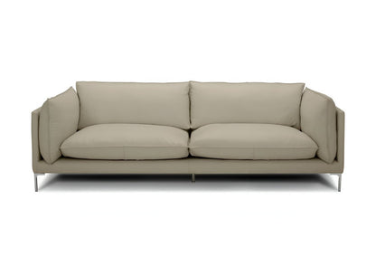 96" Taupe Leather Sofa With Silver Legs