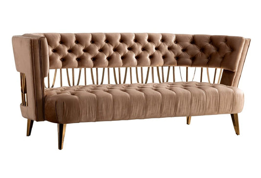 84" Beige Velvet Sofa With Gold Legs