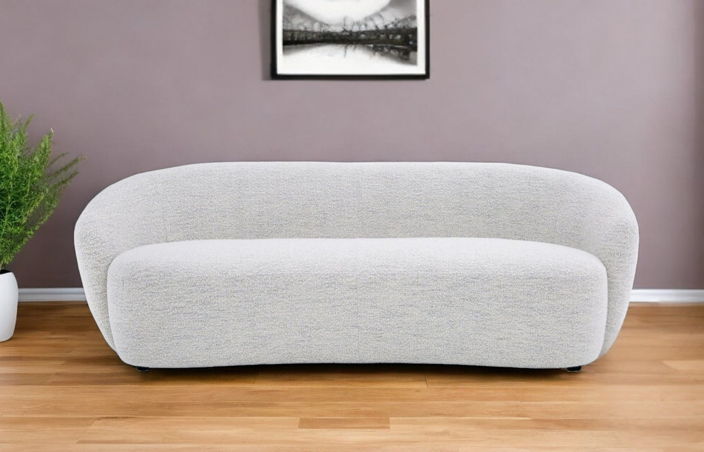 90" Off White Fabric Sofa With Black Legs