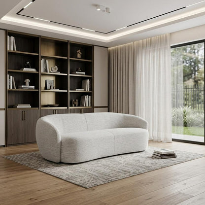 90" Off White Fabric Sofa With Black Legs