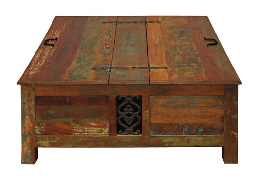 40" Brown Solid Wood Square Lift Top Solid Trunk Coffee Table