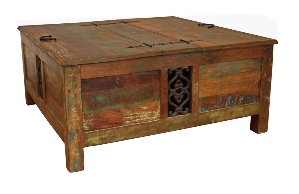 40" Brown Solid Wood Square Lift Top Solid Trunk Coffee Table
